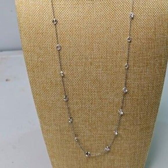 925 Silver & CZ Station Necklace Sparkly Shiny GORGEOUS Long 32"L - Picture 1 of 6